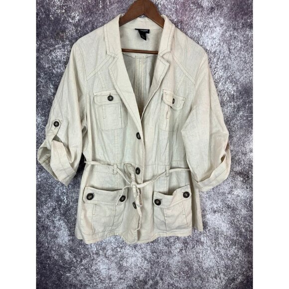 Lane Bryant Linen Jacket Womens 20 Button Up Pockets Safari Luxury Beach Work - Picture 1 of 10
